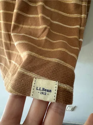 L.L. Bean Brown Stripe Henley Waffle Long Sleeve Top‎ thumbnail 5
