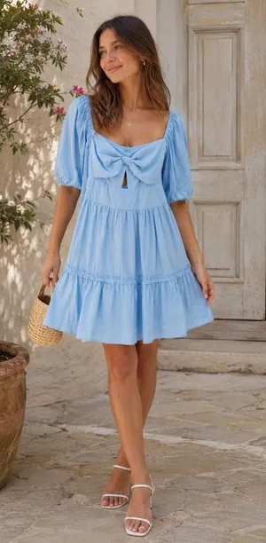 J.ING Blue Summer Casual Baby Doll Mini Dress Size Large thumbnail 1