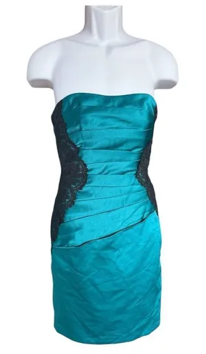 NWT Womens David’s Bridal Strapless Sleeveless Oasis Lace Satin Formal Dress - 2 thumbnail 1