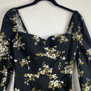 Reformation Floral Sweetheart Neck Midi Dress Long Sleeve Side Slit Size 6 . thumbnail 4