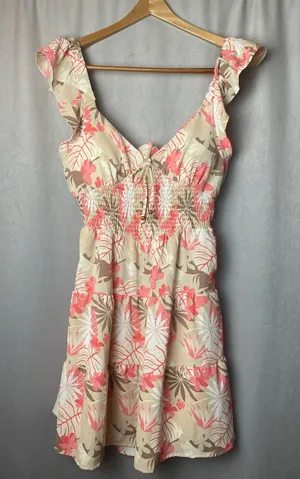 Madden NYC Juniors Cottagecore Floral boho feminine smocked minidress L thumbnail 1