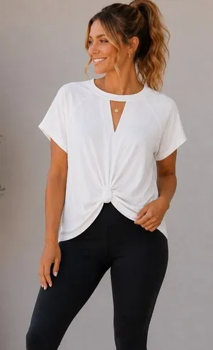 Free People White Knot Front Choker Keyhole Neckline‎ Short Sleeve Top Large thumbnail 1