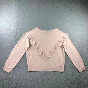 GAP Sweater M Merino Wool Soft Ruffled Trim Coquette Balletcore Blush Pink thumbnail 2
