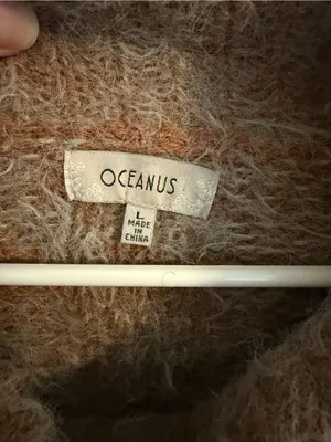Oceanus Eyelash Knit Turtleneck Sweater Fuzzy Cozy Pullover‎ Beige Pink L thumbnail 2