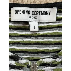 Opening Ceremony Womens Striped Short Sleeve Sheath Dress Green Ruffle Small‎ thumbnail 2