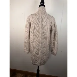 Aran Crafts Ireland Tan Chunky Cable Knit Wool Open Front Cardigan W Pockets‎ Xs thumbnail 2
