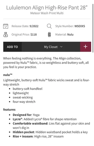 Lululemon Align High-Rise Pant 28" Meteor Wash Print Multi 8 thumbnail 10