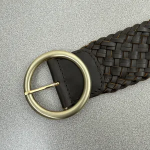 LOFT Belt Womens Small Brown Woven Leather Wide Waist Cinch Braided Boho thumbnail 2