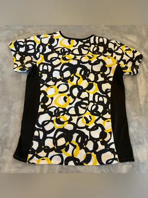 Women’s Black Star Brand Abstract V-Neck Scrub Top - Black & Yellow Size X-Small thumbnail 5