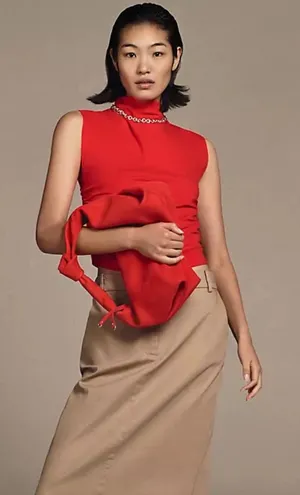 Maeve Anthropologie Mock-Neck Shell Tank Blouse Top in Tomato Size XL thumbnail 1