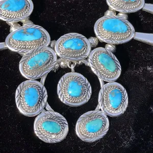 Vintage Sterling Silver Kingman Turquoise Squash Blossom Necklace Jewelry thumbnail 4
