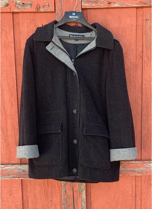 Herman Kay Women's Classic Black and Gray Pea Coat ~ Size L thumbnail 1