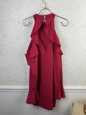 Free People Raspberry Cold Shoulder Ruffle Mini Dress - Size - Medium - NWT thumbnail 4