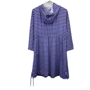 Title Nine 3/4 Sleeve Purple Striped 1/2‎ Zip Hooded Athleisure Dress Pockets XL thumbnail 7