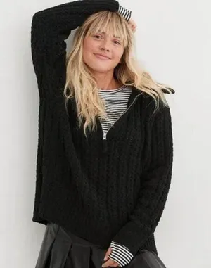 Aerie Oversized Cableknit Quarter Zip Pull Over NWT thumbnail 1
