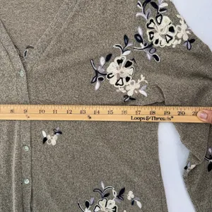 Figueroa & Flower Floral Embroidered Longline Cardigan Sweater Grey Boho Size XL thumbnail 8