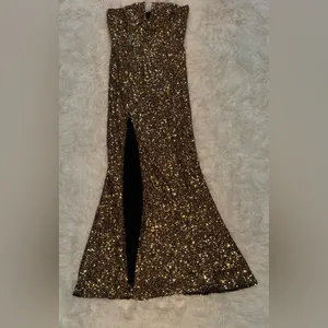 NEW Dress the Population Fernanda Gold Sequin Strapless Gown Sz L thumbnail 4