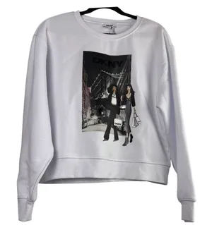 DKNY White Graphic Sweatshirt‎ Crewneck Pullover Streetwear Luxe NWT Med thumbnail 1
