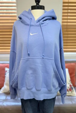 Nike Phoenix Fleece Hoodie Womens Medium Light Blue Cropped DQ5858-494 thumbnail 1