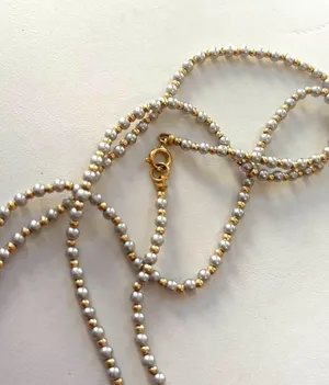Gold & Silver-Tone Beaded Necklace With Lobster Clasp Closure thumbnail 1
