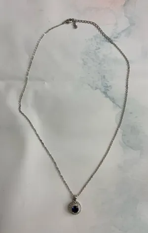 Silver tone women’s sapphire blue cable chain‎ Crystal rhinestone necklace thumbnail 1