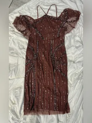 NWT Adrianna Papell Beaded Off Shoulder Midi Dress – Plum – 6 thumbnail 6
