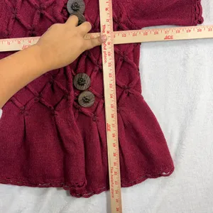 Leifsdottir XS Lisel Cardigan‎ Burgundy Wool Knit Peplum Goblin Viking Valentine thumbnail 9