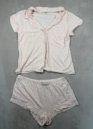 Eberjey Womens Pink White Triangles Pajama Set Short Sleeve Shirt Shorts Large thumbnail 1