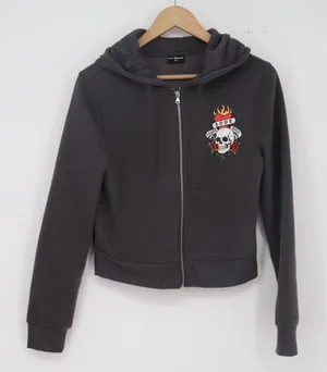 LA Glow Hoodie Womens M Skull Love Never Dies Charcoal Grey Zip Up Excellent thumbnail 1