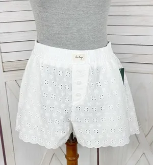 Wild Fable Eyelet Scallop Hem Boxer Shorts White XS‎ Cottagecore Elastic Pull On thumbnail 1