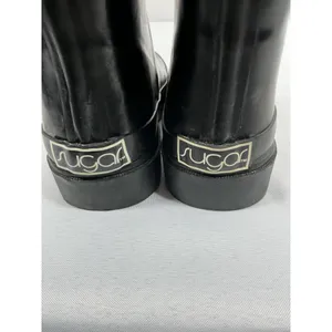 Womans Sugar Knee Length Rainboots 6 Black Rubber thumbnail 6