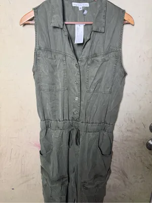 New Young Fabulous & Broke Olive Green Cargo Utility Jumpsuit Tencel Size Medium thumbnail 8