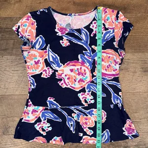 Lilly Pulitzer Navy Floral Alene Knit Peplum T-Shirt in Pom Poms thumbnail 7