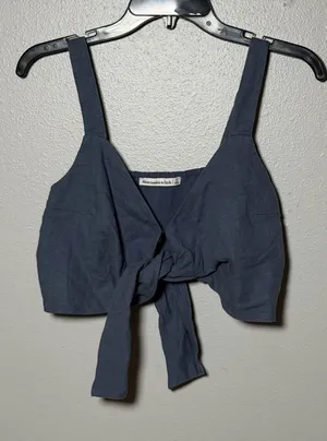 Abercrombie & Fitch‎ Women's Navy Linen Tie-Front Crop Top Size S thumbnail 1