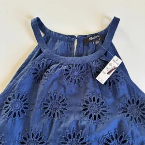Madewell Floral Eyelet Embroidered Drop Waist Maxi Dress Women's XS NEW Navy thumbnail 3