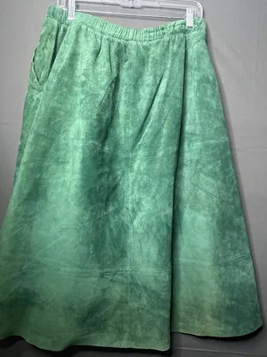 Vintage Intuition Sport Womens L Green Genuine Suede Leather A Line Midi Skirt thumbnail 1