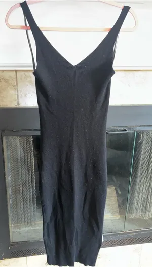 Forever 21 Black Ribbed V-Neck Slip Dress thumbnail 1