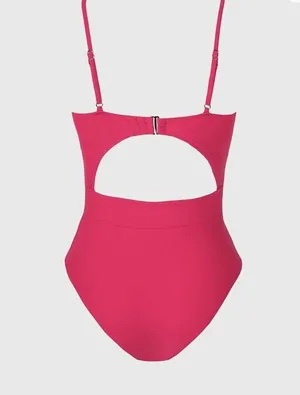 Hot Pink One Piece Cut Out Crossover Swimsuit Size L (12-14) thumbnail 5