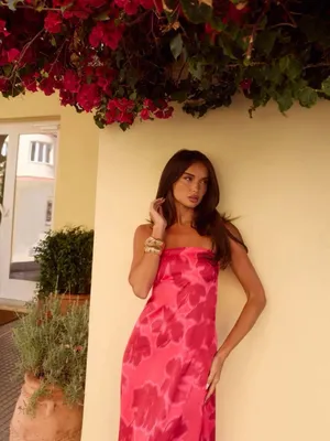 Free People Island Nectar Satin Strapless Maxi Dress Red Size XL thumbnail 5