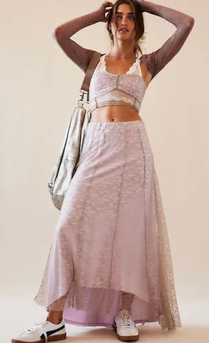 Free People Shape Of You Lilac Purple Lace Set Strapless Top Skirt thumbnail 4