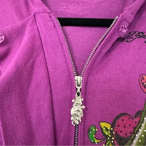 Ed Hardy Y2K Eternal Love Dagger Geisha Zip Front Hooded Cardigan Sweater XS thumbnail 4
