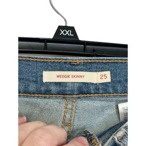 Levi's Women Jeans Wedgie‎ Skinny Button Fly Raw Hem Distressed Denim Blue Small thumbnail 8