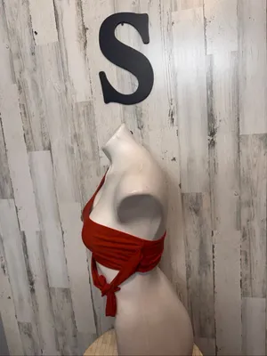One Shoulder Wrap Bikini Top Womens S Rust Terracotta Cutout Side Tie Swim thumbnail 2