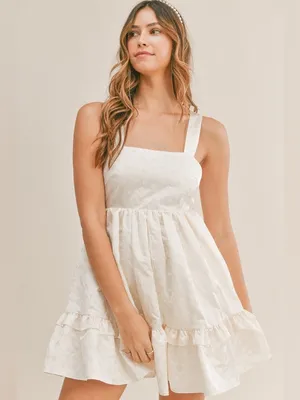 Amabel by Mable-Anthropologie Kiley Ivory Textured Floral Mini Dress Bow Small thumbnail 8
