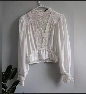 ZARA Textured Tweed Short Sleeve Top - Off White / Beige - Size XL - NWOT thumbnail 6