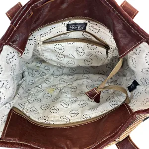 Myra Bag Beautiful Cow Hide Pocket Southwest Aztec Design Tote Bag Boho Western thumbnail 6