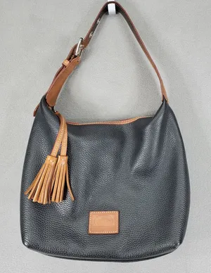 Dooney & Bourke Black Tan Pebbled Leather Patterson Paige Shoulder Hobo‎ Bag thumbnail 1