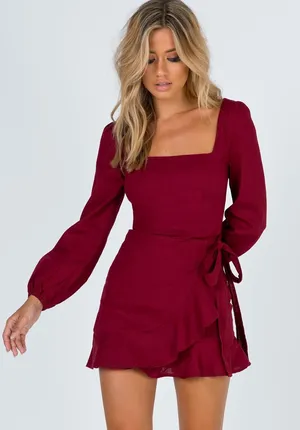 Princess Polly The Villa Mini Dress In Burgundy Size 6 thumbnail 1