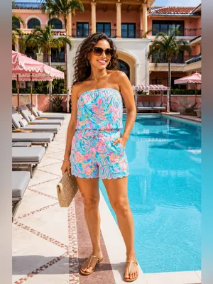 Lilly Pulitzer Jace Romper XL NWT Tropical Punch Strapless Scallop $118 thumbnail 2