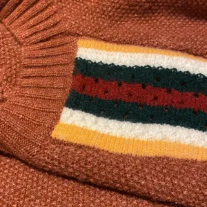 BiBi Knit Texture Contrast Crochet Stripe Brick Sweater Leopard Cuff S thumbnail 7